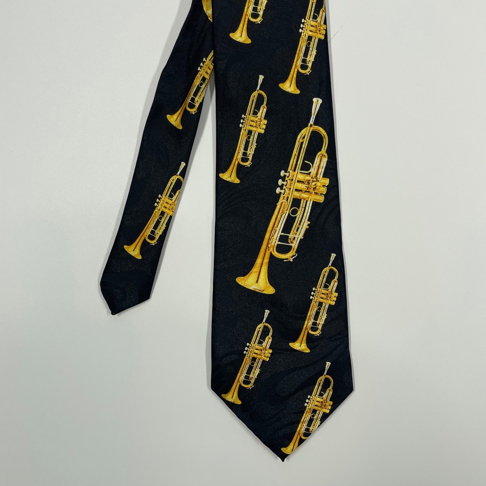 Steven Harris Black Gold Trumpet Musical Instrument Necktie Mens One Size